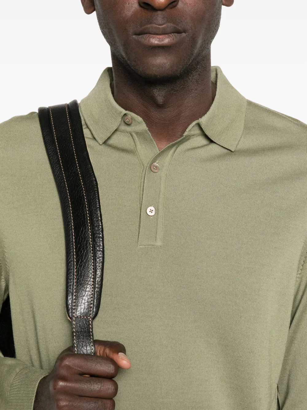 Hugo Boss Long-sleeve Polo Shirt With Classic Collar In Green