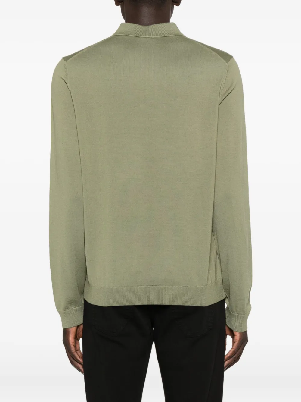 Hugo Boss Long-sleeve Polo Shirt With Classic Collar In Green
