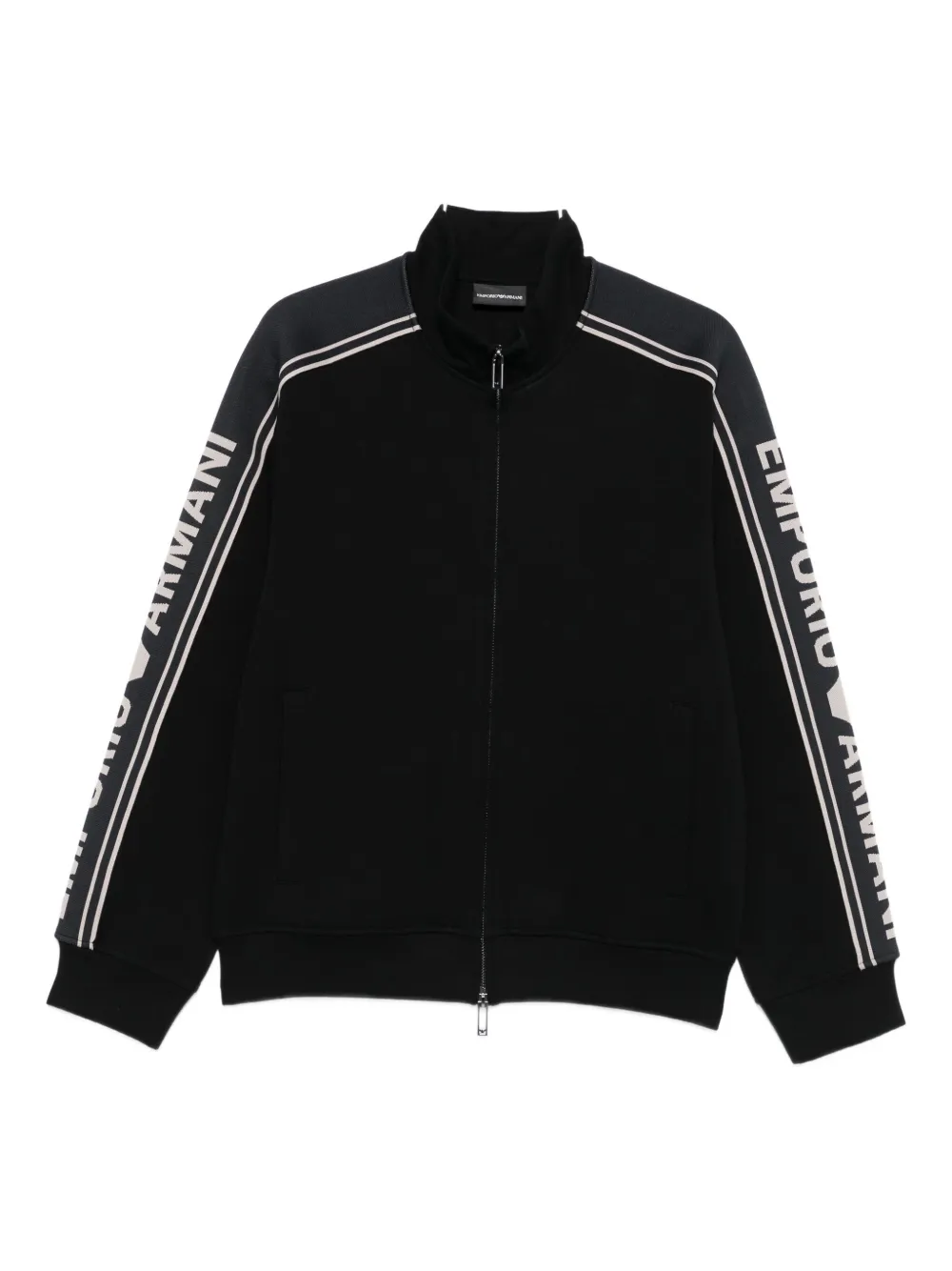 Emporio Armani Asv Double-jersey Full-zip Sweatshirt With Logo Stripe In Black