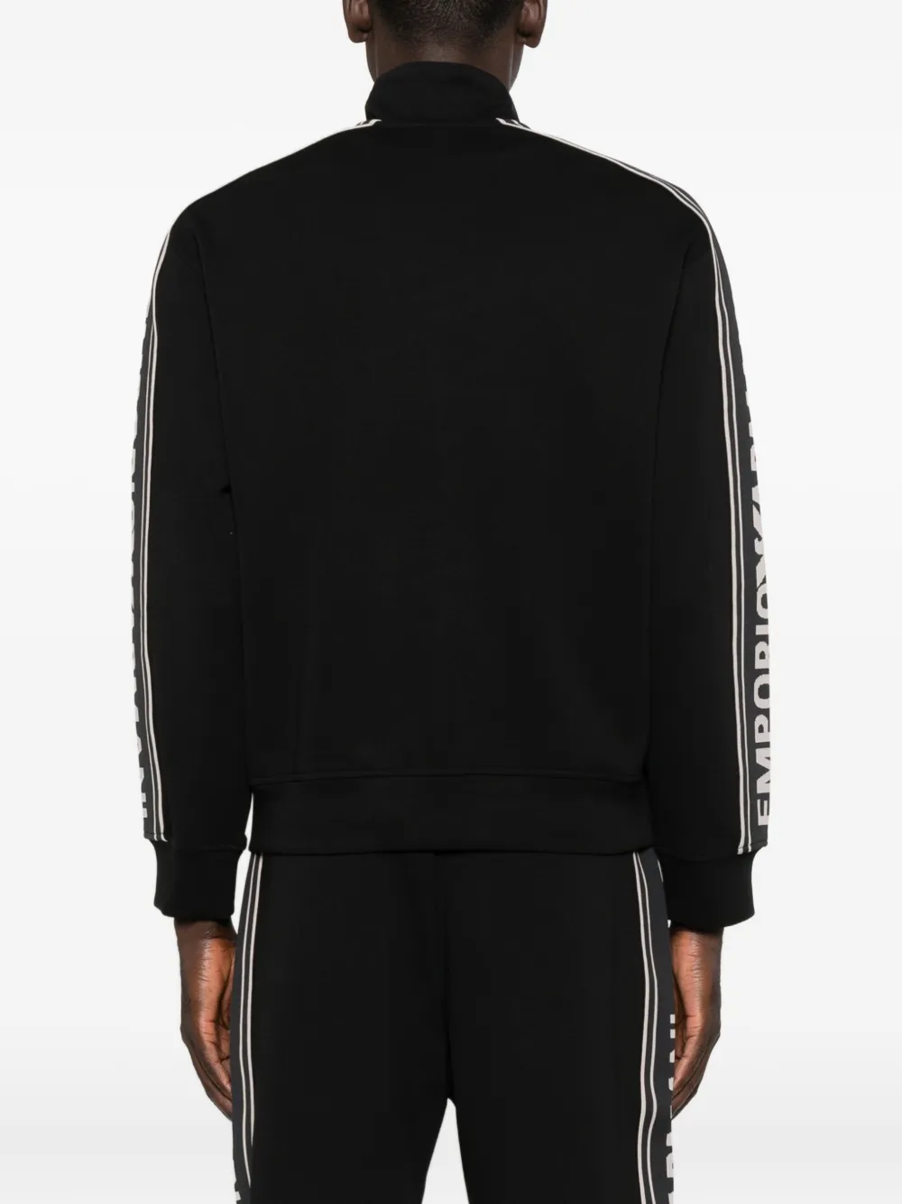 Emporio Armani Asv Double-jersey Full-zip Sweatshirt With Logo Stripe In Black