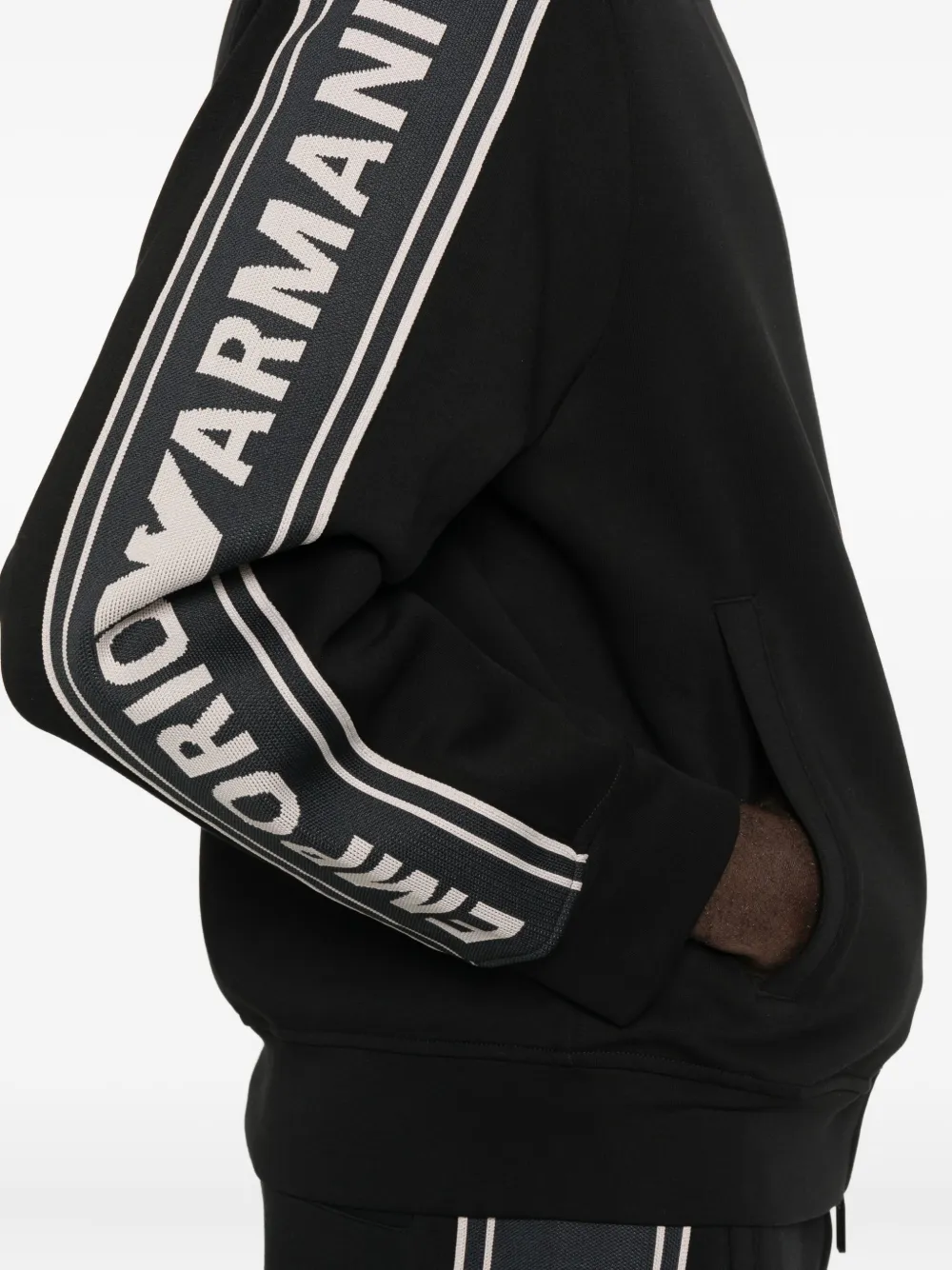Emporio Armani Asv Double-jersey Full-zip Sweatshirt With Logo Stripe In Black