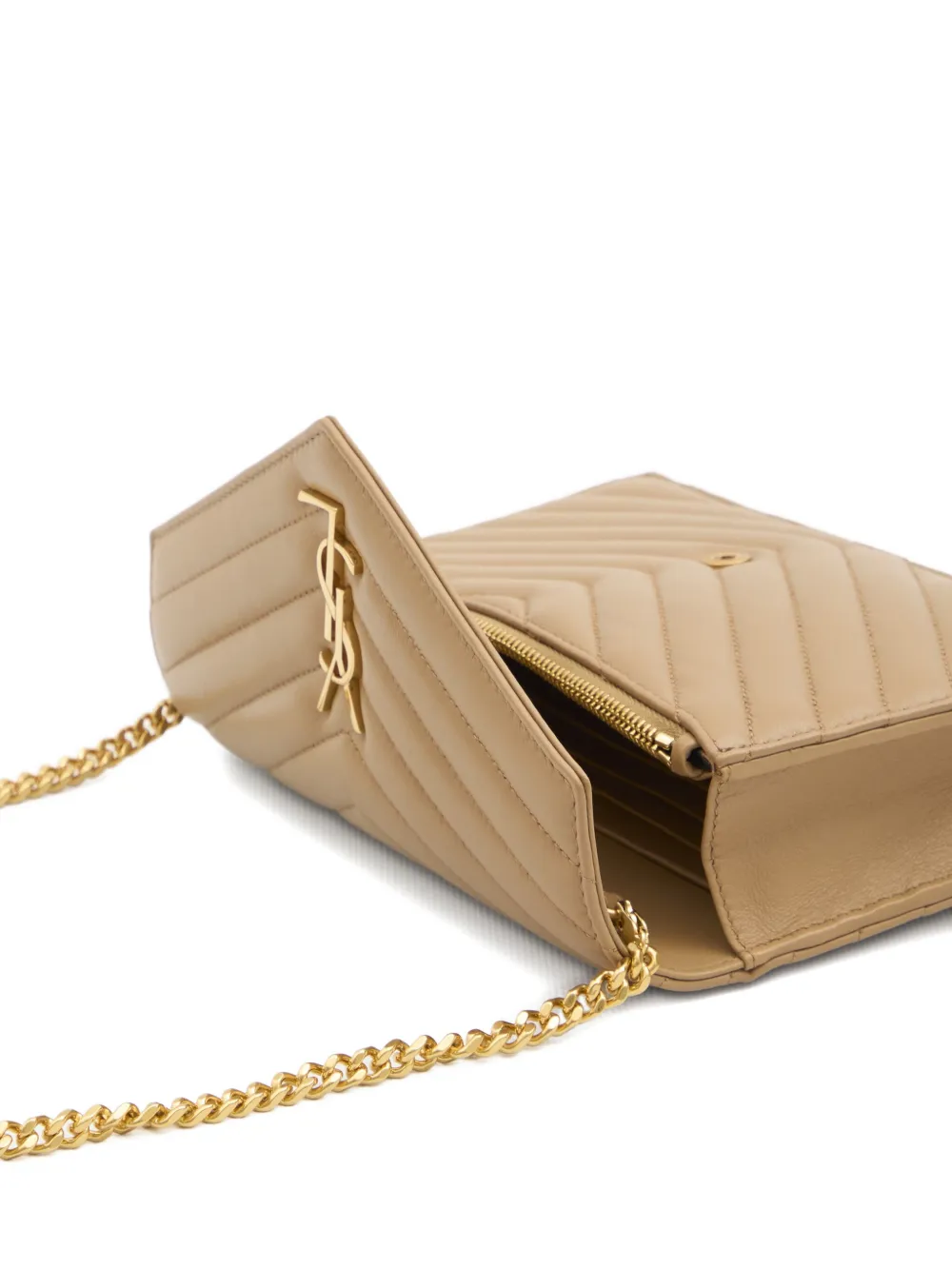 Saint Laurent mini Cassandre Envelope clutch bag Beige