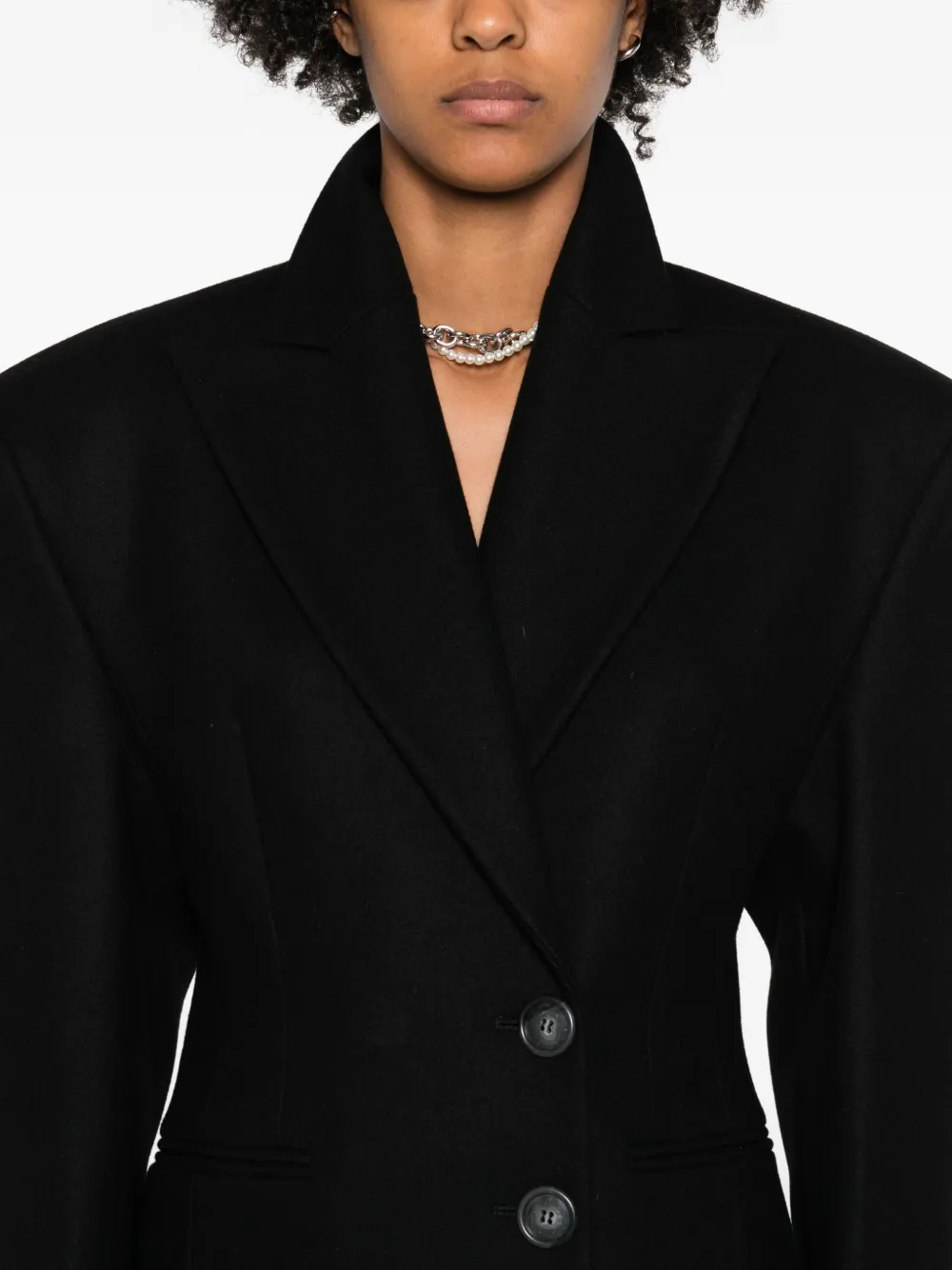 The Andamane Long Wool Coat With Single Breasted Button Detailing In Black