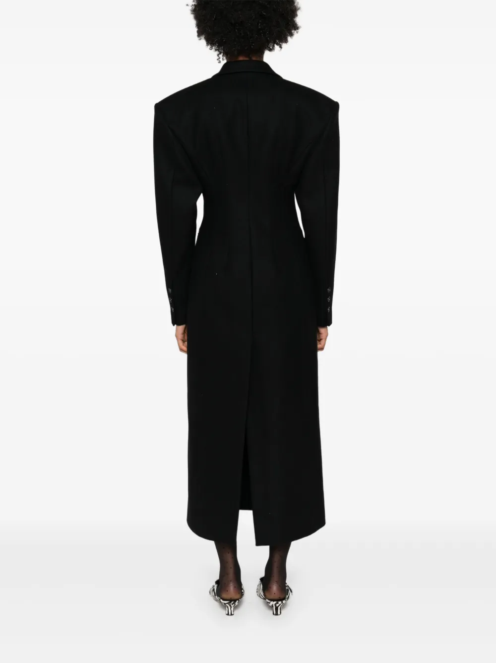 The Andamane Long Wool Coat With Single Breasted Button Detailing In Black