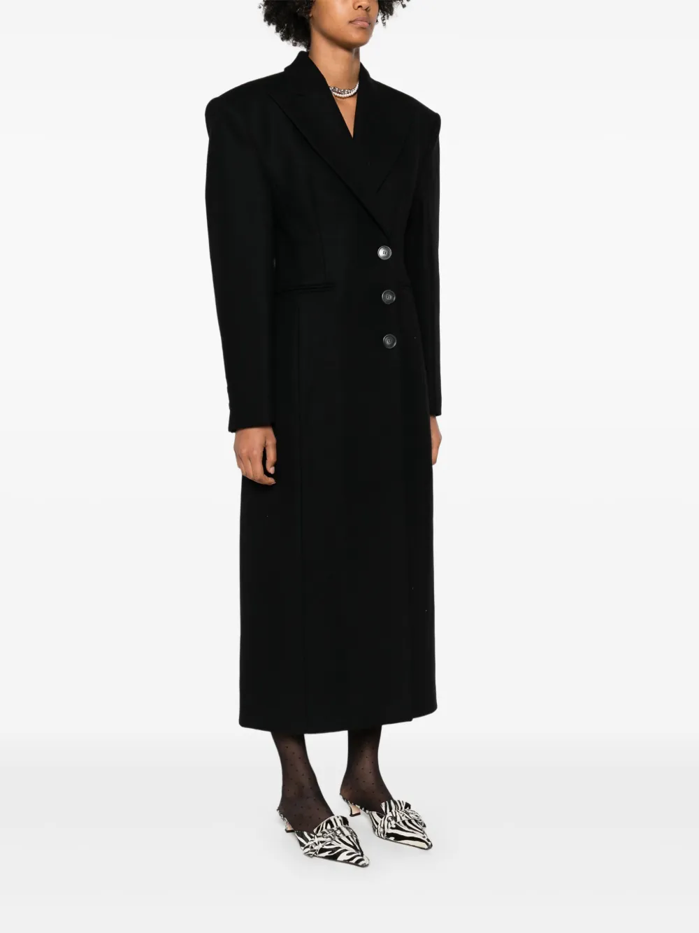 The Andamane Long Wool Coat With Single Breasted Button Detailing In Black