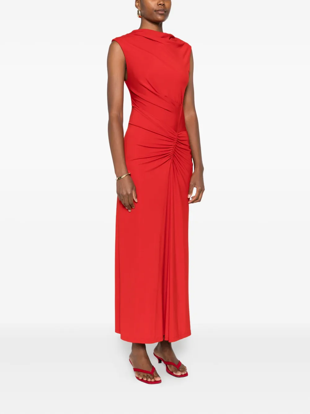 Simkhai Cowl-neck Draped Midi Dress In Red