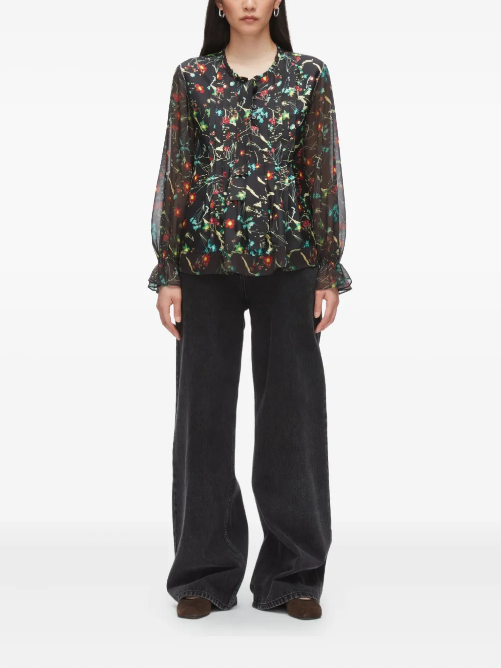 3.1 Phillip Lim floral-pattern long-sleeve blouse - Zwart