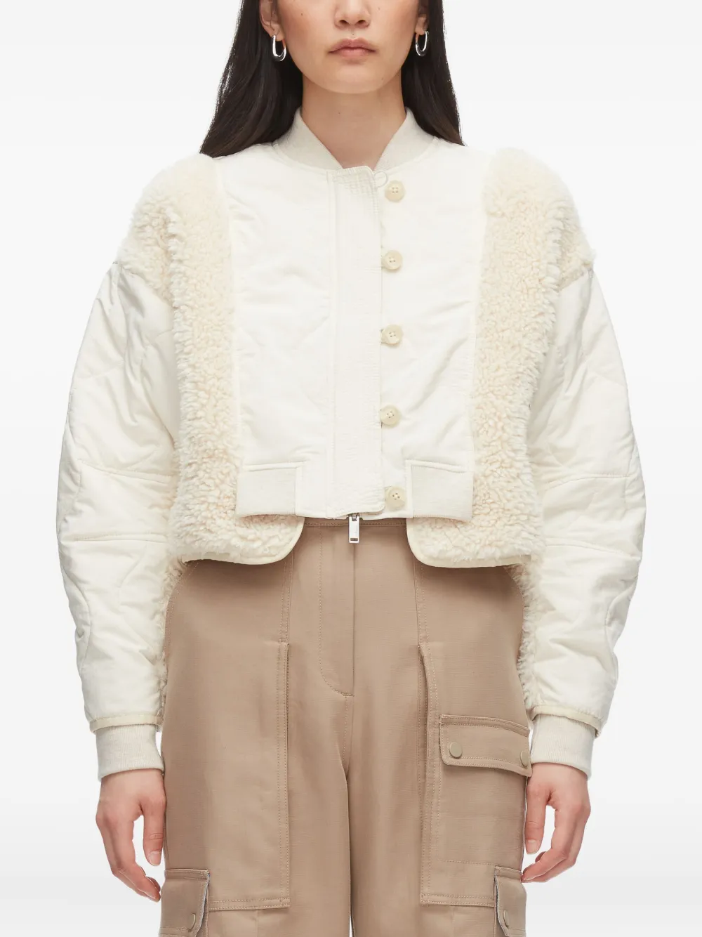3.1 Phillip Lim Gewatteerd jack met teddy vlakken Beige