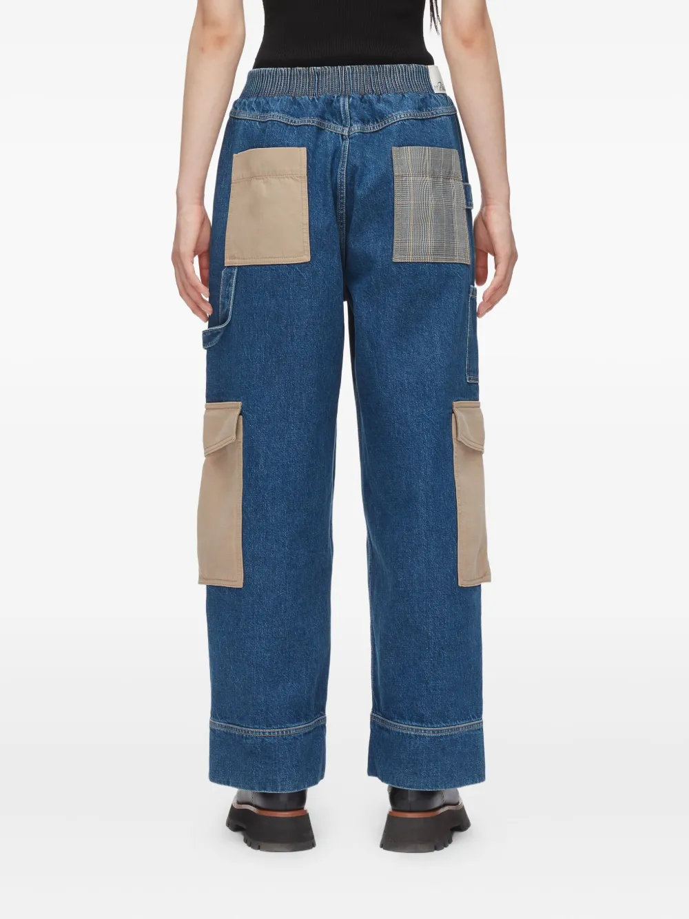 3.1 Phillip Lim Patchwork Wide Leg Elastic Waist Cargo Jeans In Blue
