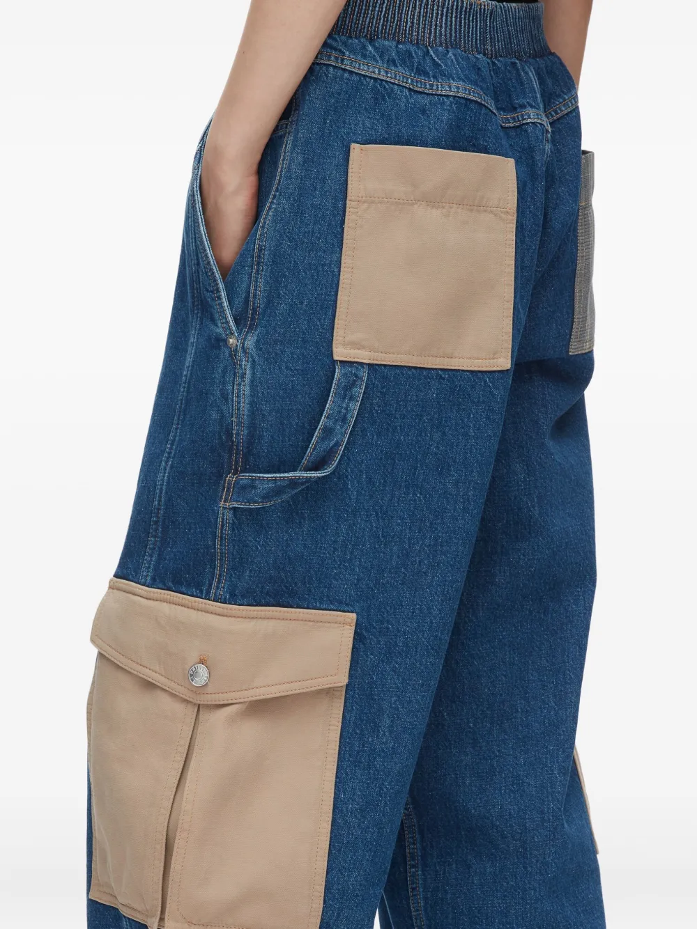 3.1 Phillip Lim Patchwork Wide Leg Elastic Waist Cargo Jeans In Blue