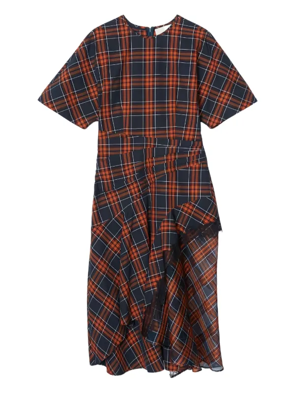 navy blue dress for baby girl Maeve Sleeveless Asymmetric Plaid Mix Midi Dress main image 0