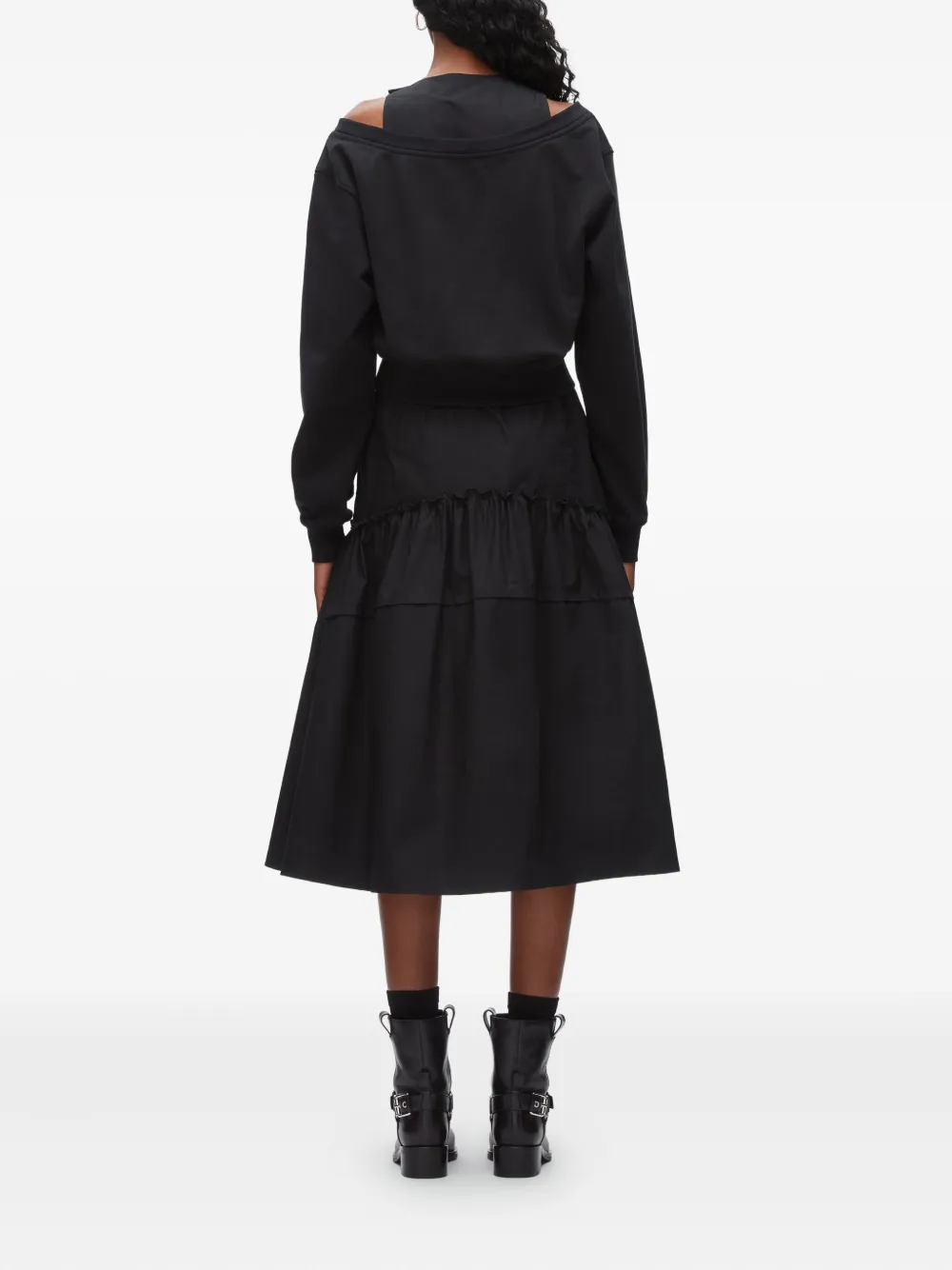 3.1 Phillip Lim Tiered Cold-shoulder Midi Dress In Black