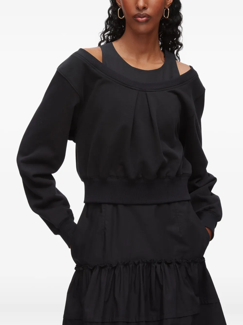 3.1 Phillip Lim Tiered Cold-shoulder Midi Dress In Black