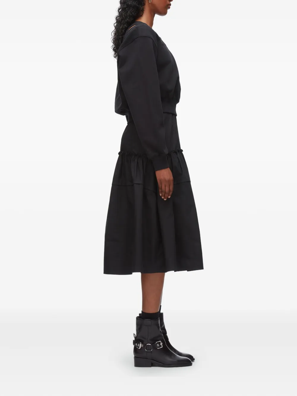 3.1 Phillip Lim Tiered Cold-shoulder Midi Dress In Black