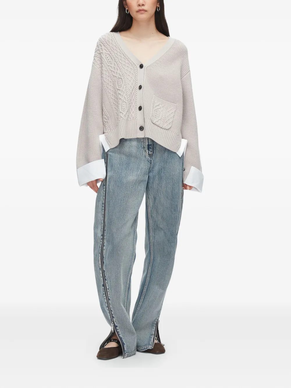 3.1 Phillip Lim Cable-knit Pocket Cardigan In Gray