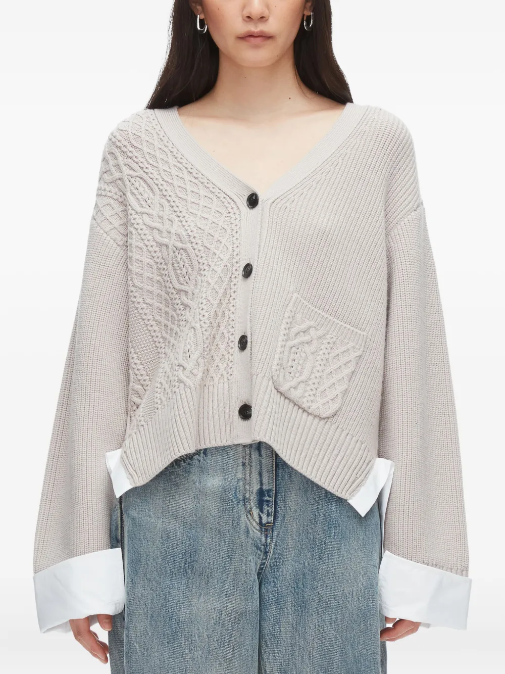 3.1 Phillip Lim Cable-knit Pocket Cardigan In Gray