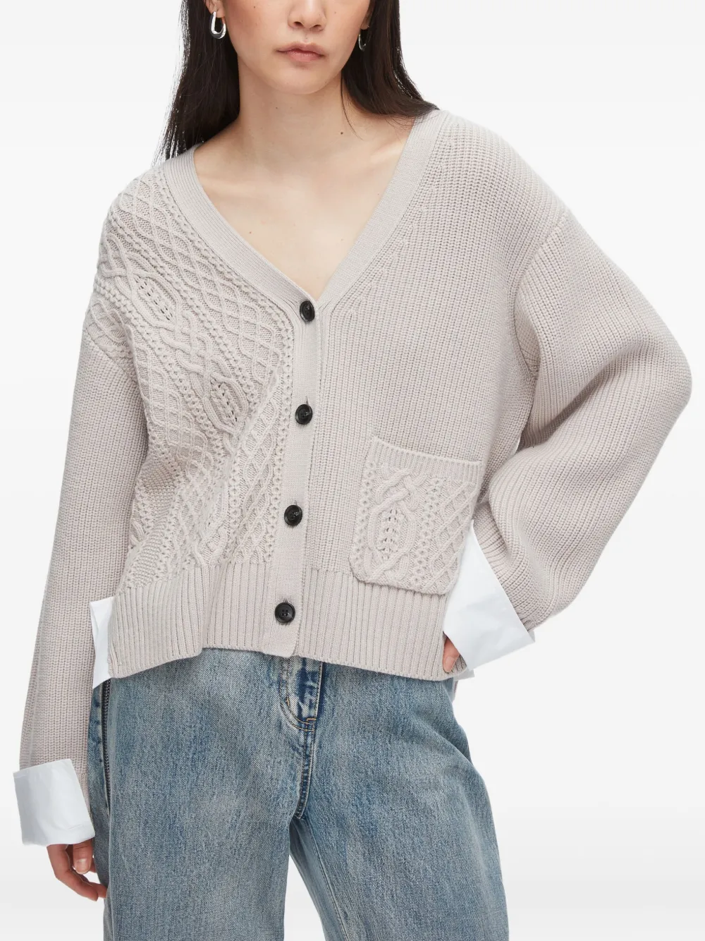 3.1 Phillip Lim Cable-knit Pocket Cardigan In Gray