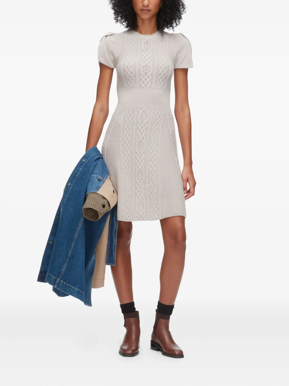 3.1 Phillip Lim cable-knit short-sleeve mini dress - Grijs
