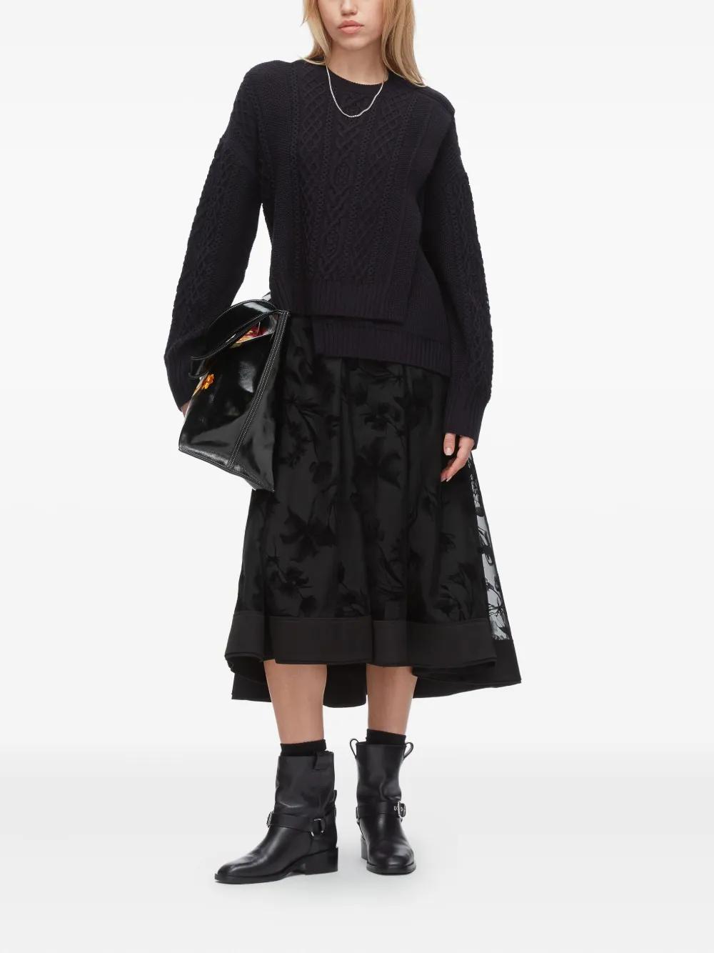 3.1 Phillip Lim Kabelgebreide trui met vlakken Zwart