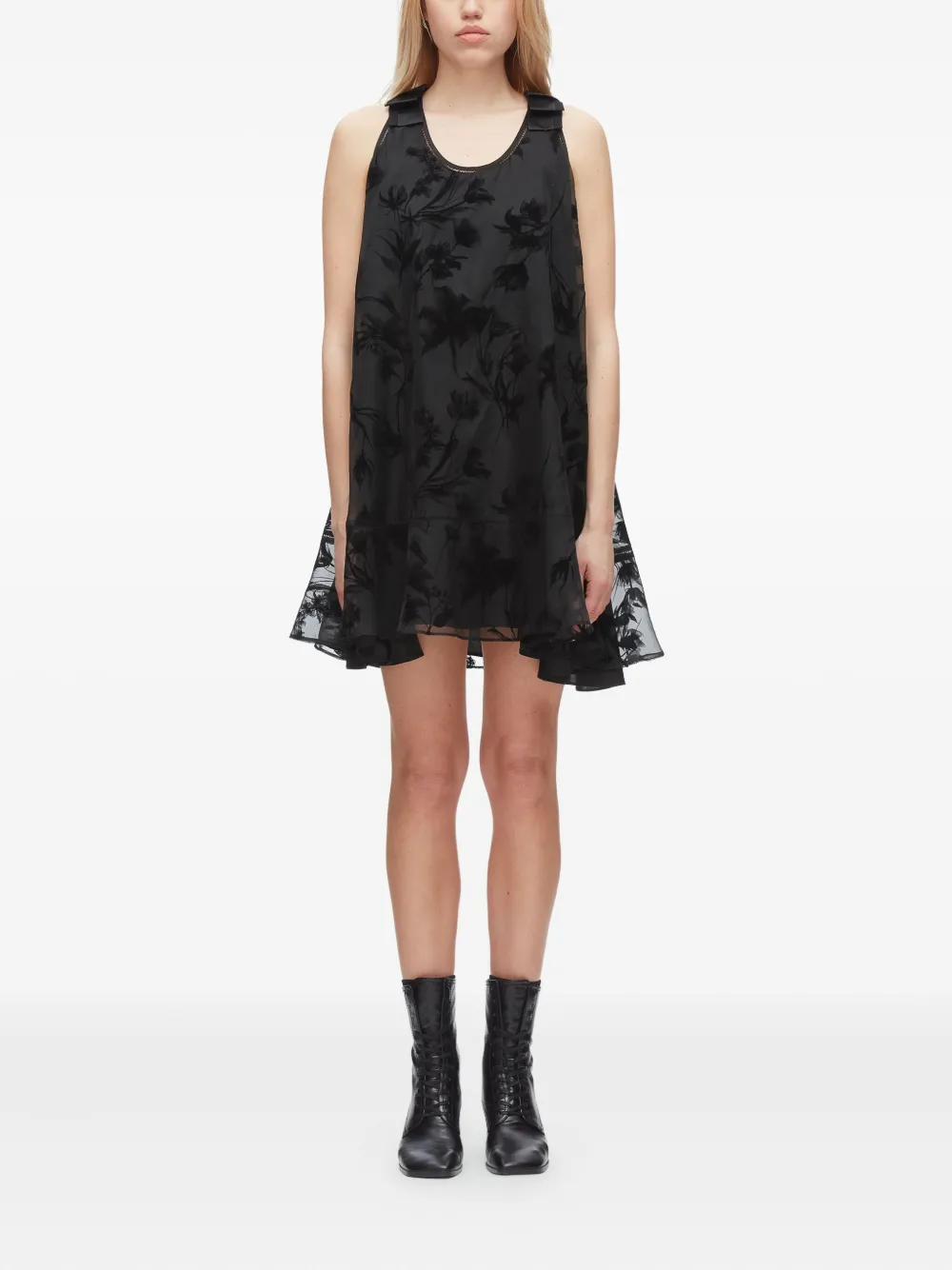 3.1 Phillip Lim Flocked Organza Sleeveless Trapeze Dress In Black