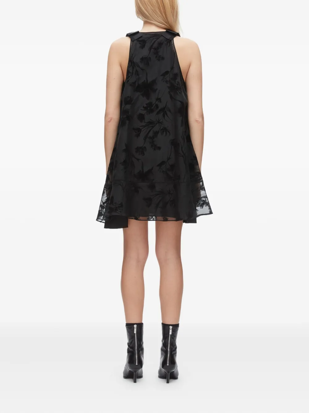 3.1 Phillip Lim Flocked Organza Sleeveless Trapeze Dress In Black