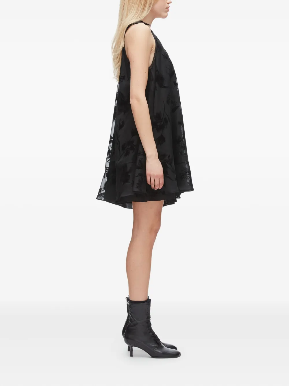 3.1 Phillip Lim Flocked Organza Sleeveless Trapeze Dress In Black