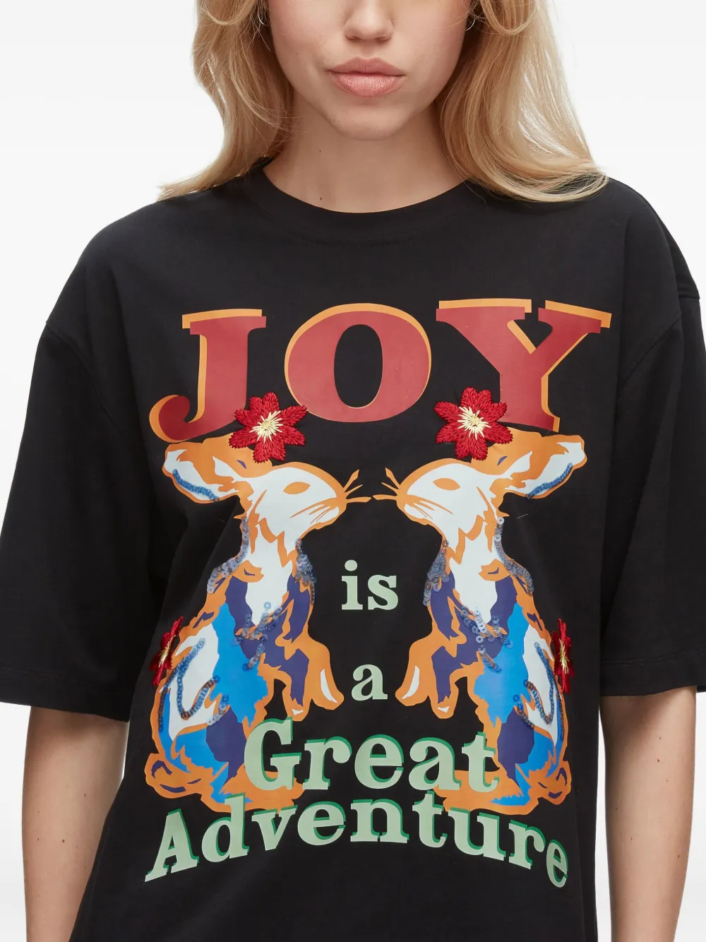 3.1 Phillip Lim graphic-print floral-embroidery T-shirt | Black