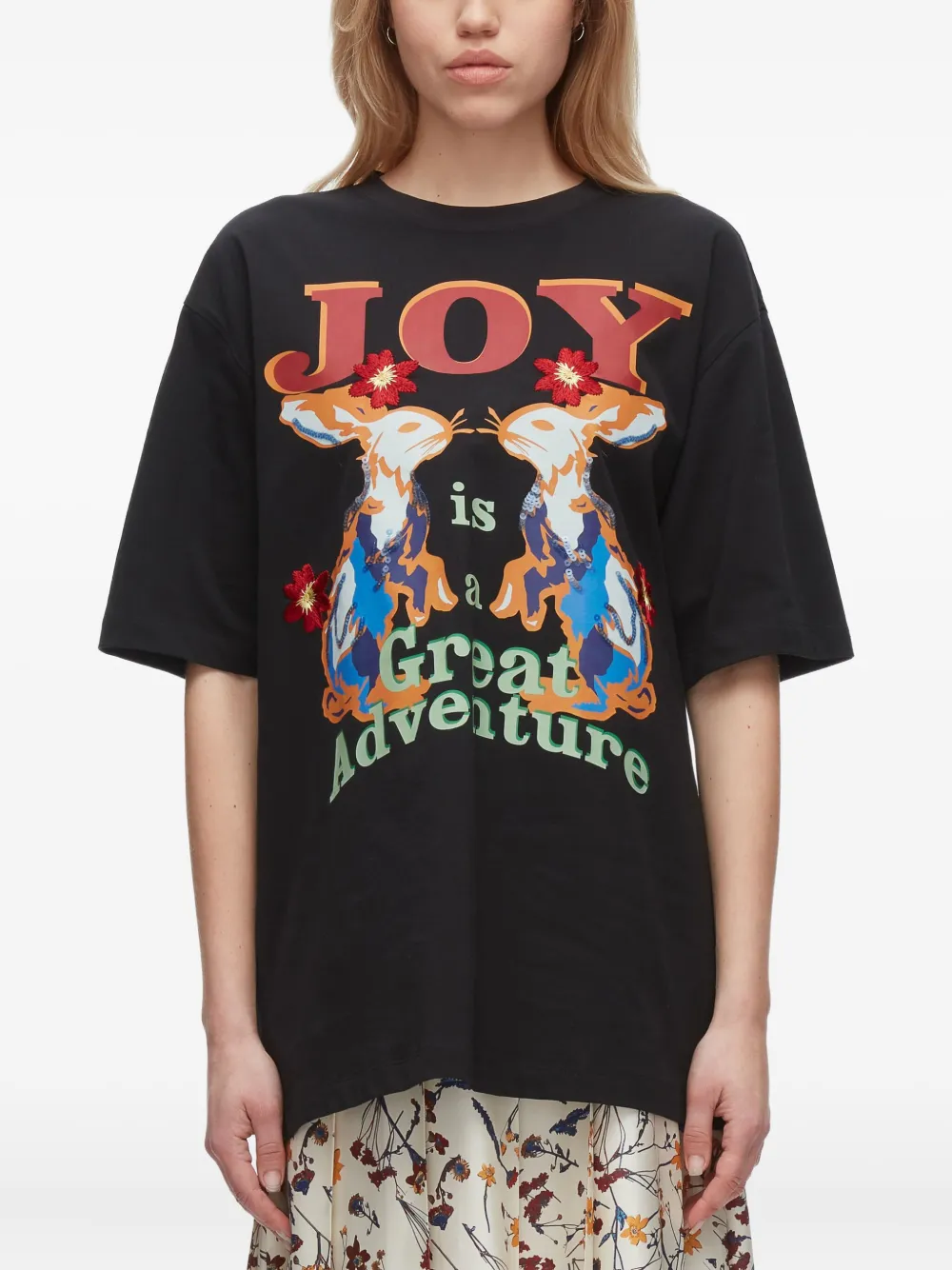 3.1 Phillip Lim graphic-print floral-embroidery T-shirt | Black