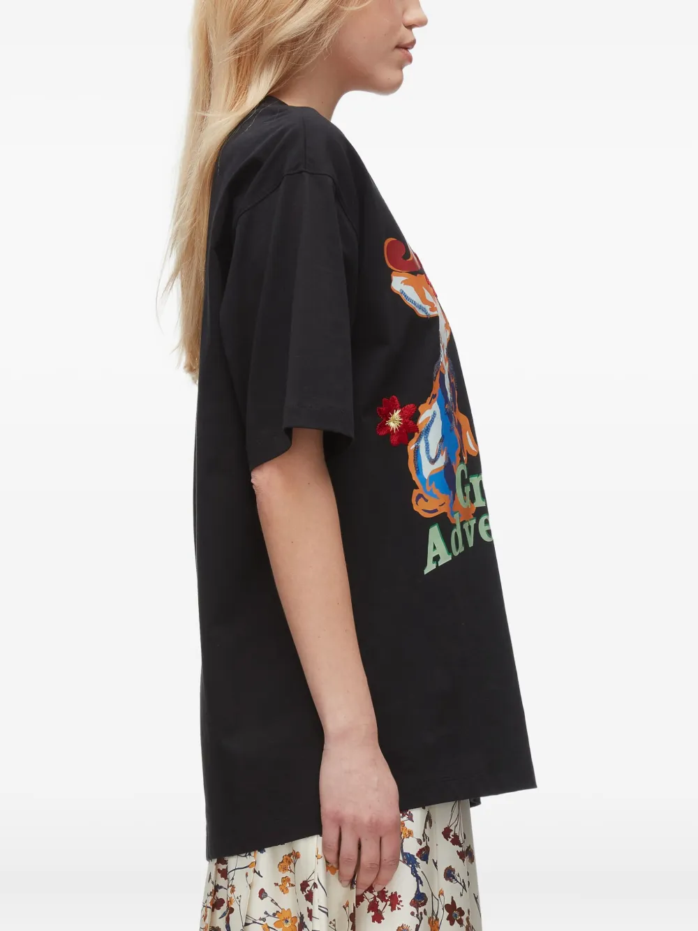 3.1 Phillip Lim graphic-print floral-embroidery T-shirt | Black