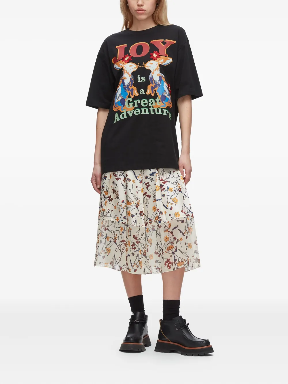 3.1 Phillip Lim graphic-print floral-embroidery T-shirt | Black