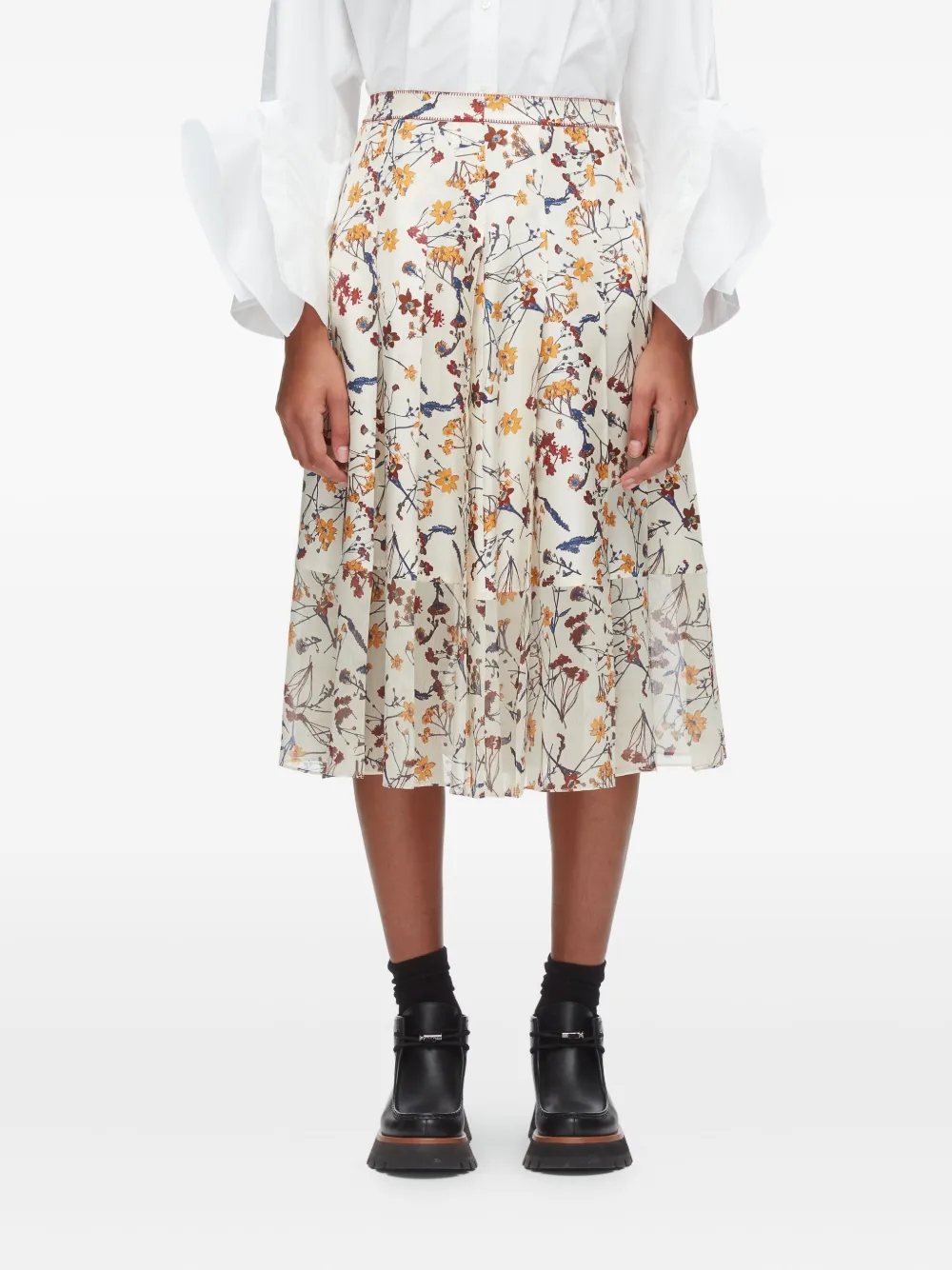 3.1 Phillip Lim Bliss Floral-print Pleated Skirt In Neutral