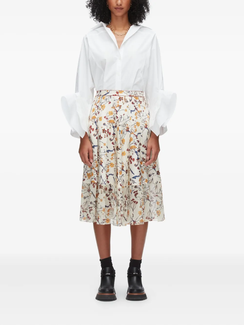 3.1 Phillip Lim Bliss Floral-print Pleated Skirt In Neutral