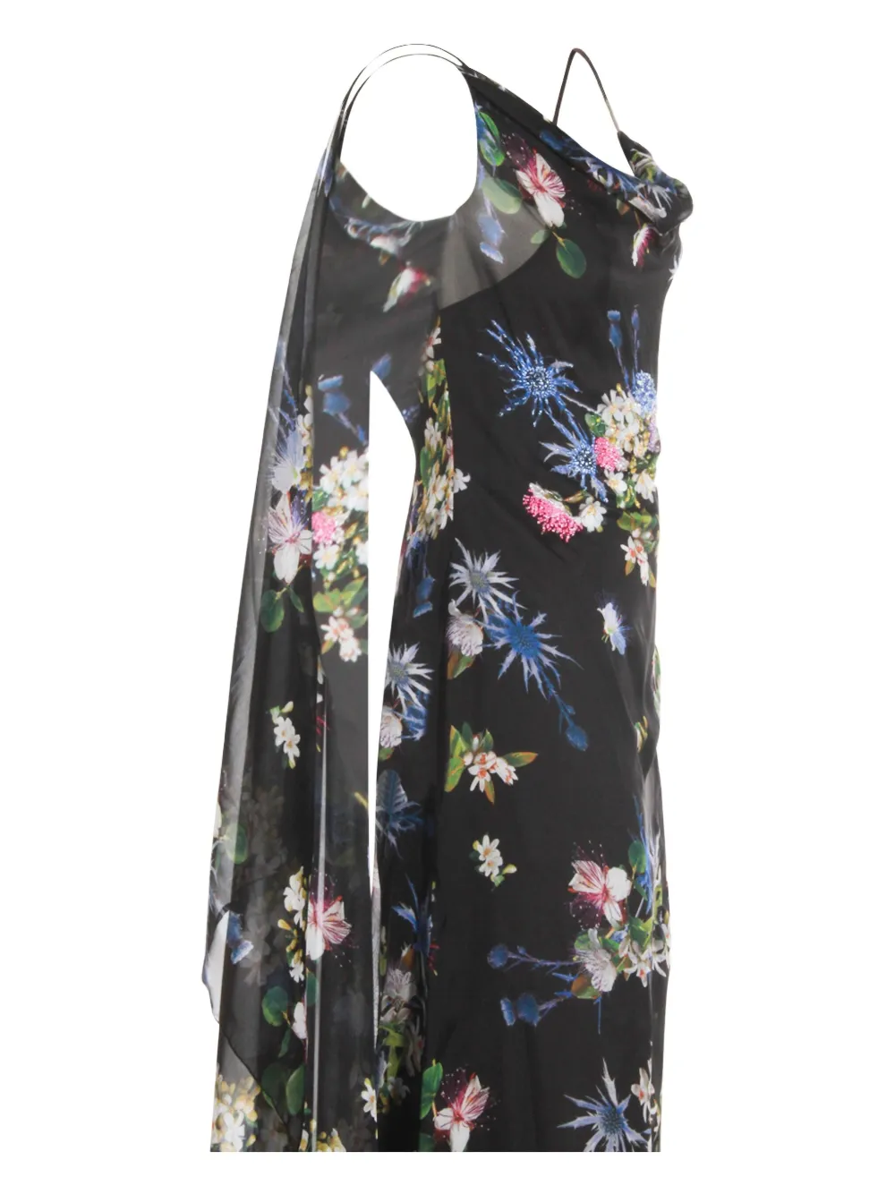 Blumarine floral-print cowl-neck dress Blauw
