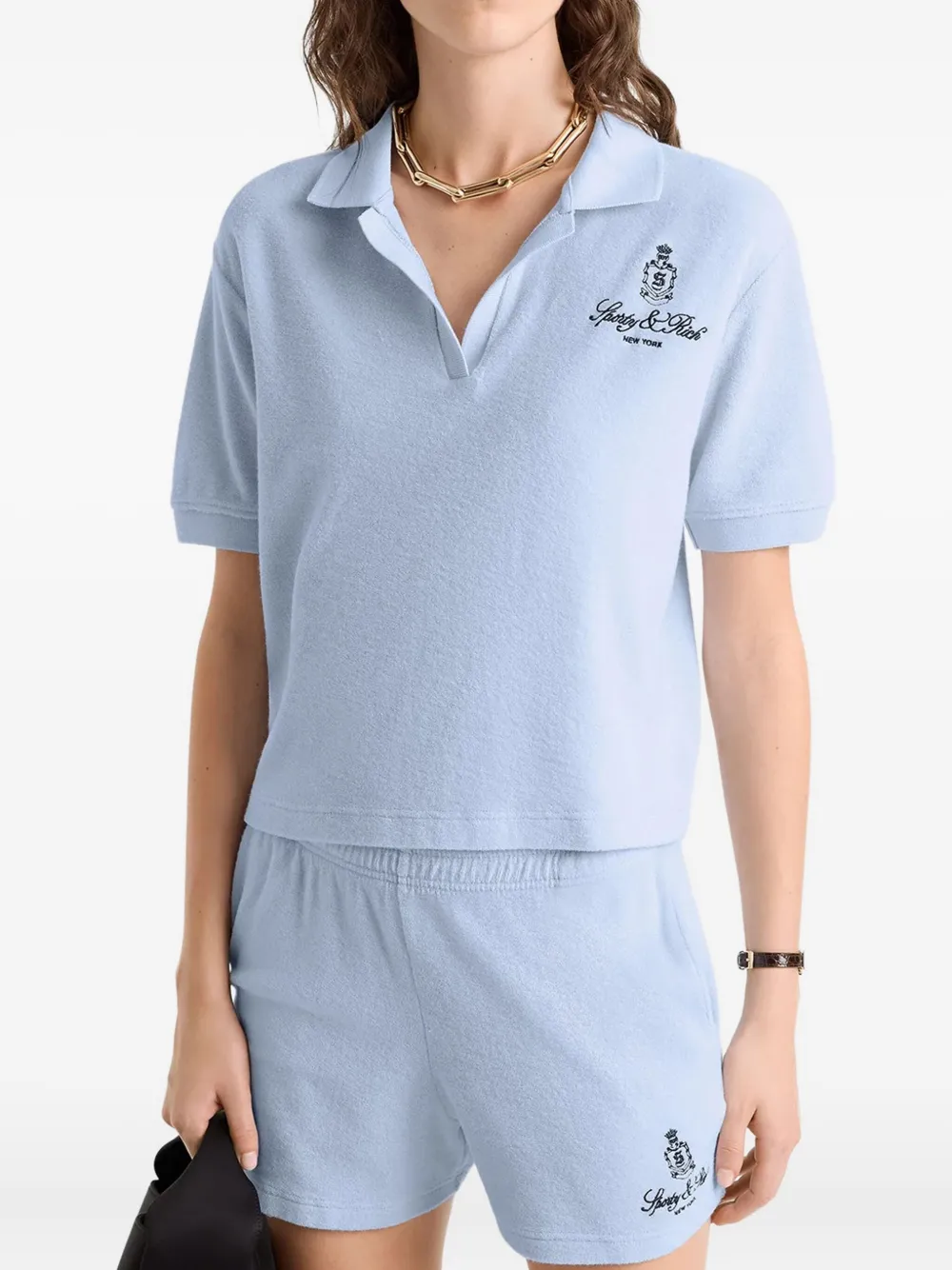Sporty & Rich Vendôme badstof poloshirt met borduurwerk - Blauw