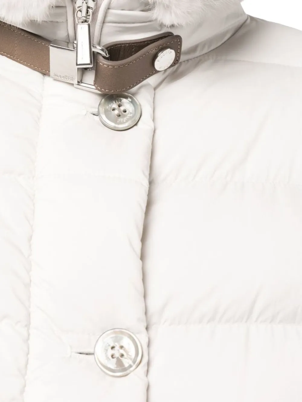 Moorer Vetiver-S3 quilted rabbit-fur collar jacket Wit