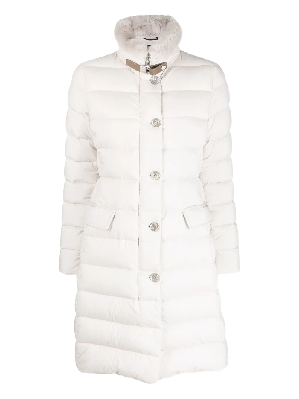 Moorer Vetiver-S3 quilted rabbit-fur collar jacket Wit