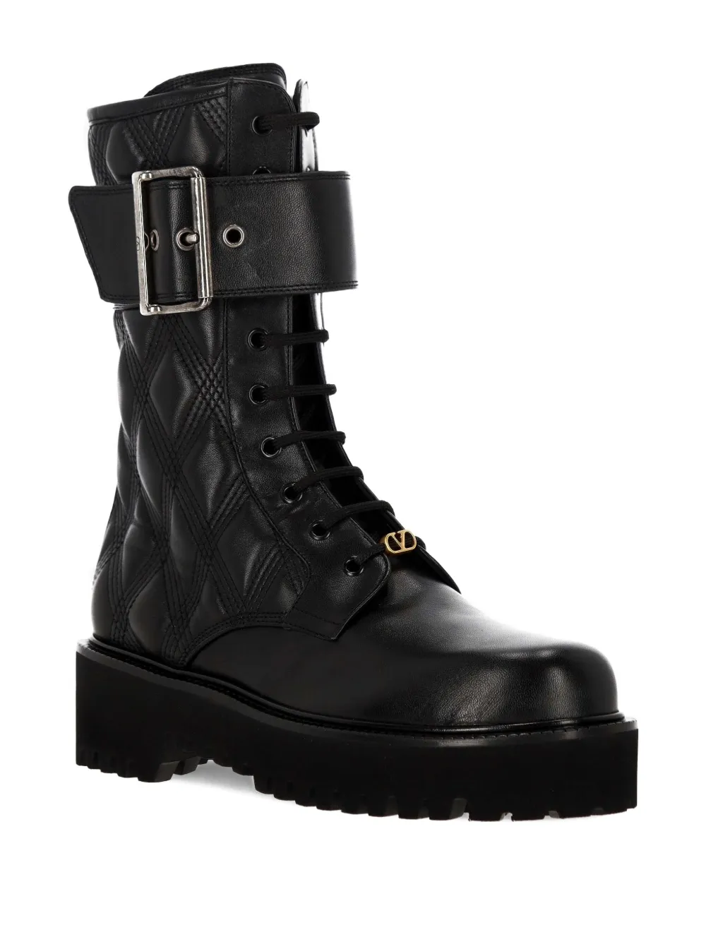 Valentino Garavani VLogo leather combat boots Black