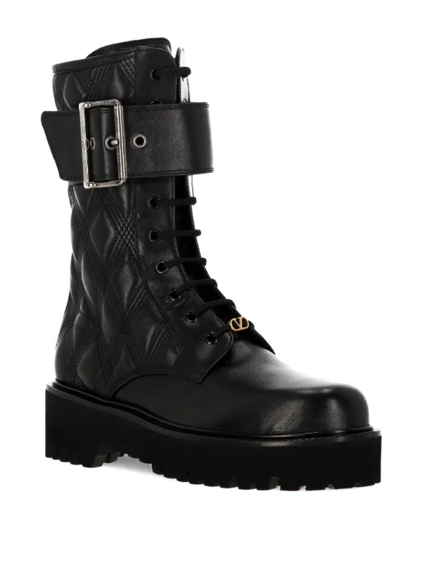 【美品】VALENTINO GARAVANIレザーコンバットブーツ Valentino Garavani Vロゴ レザーコンバットブーツ | ブラック