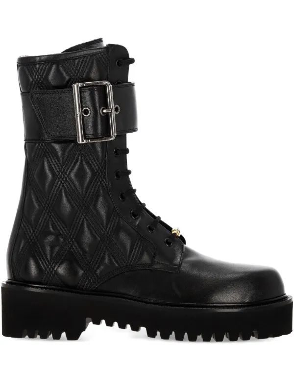 Valentino Garavani Vlogo Leather Combat Boots in Black