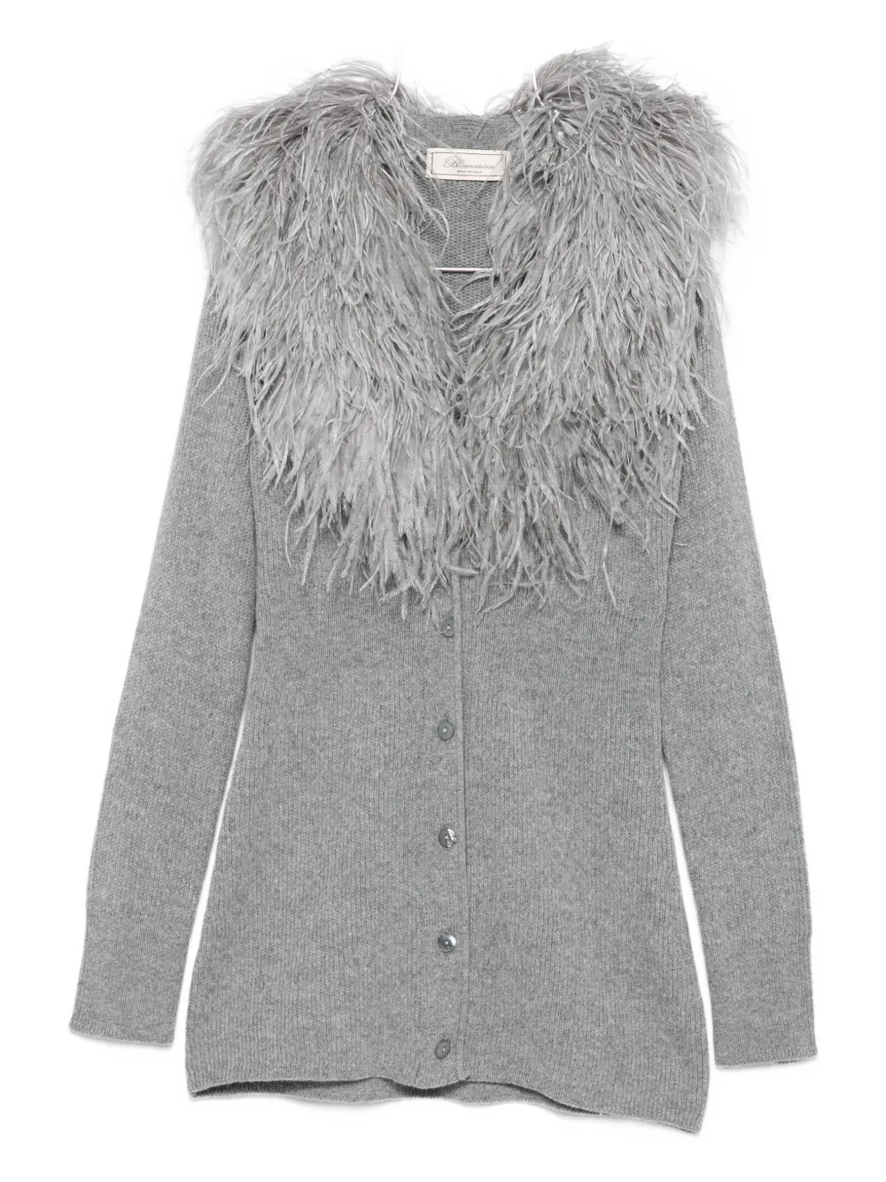 Blumarine Feather-trimmed Wool Cardigan In Gray