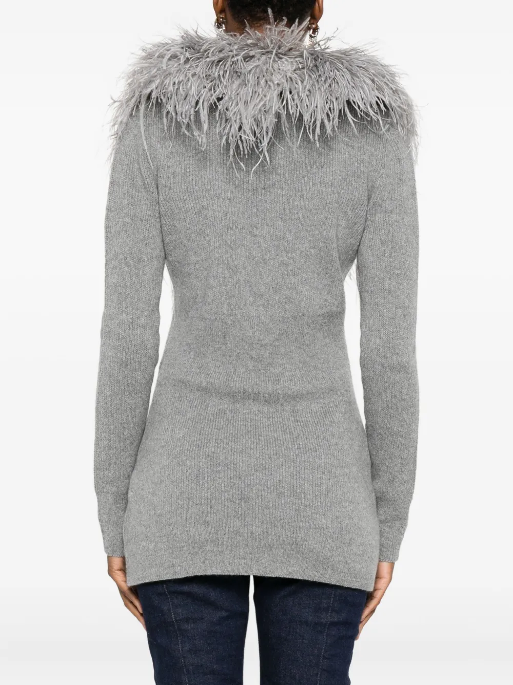 Blumarine Feather-trimmed Wool Cardigan In Gray