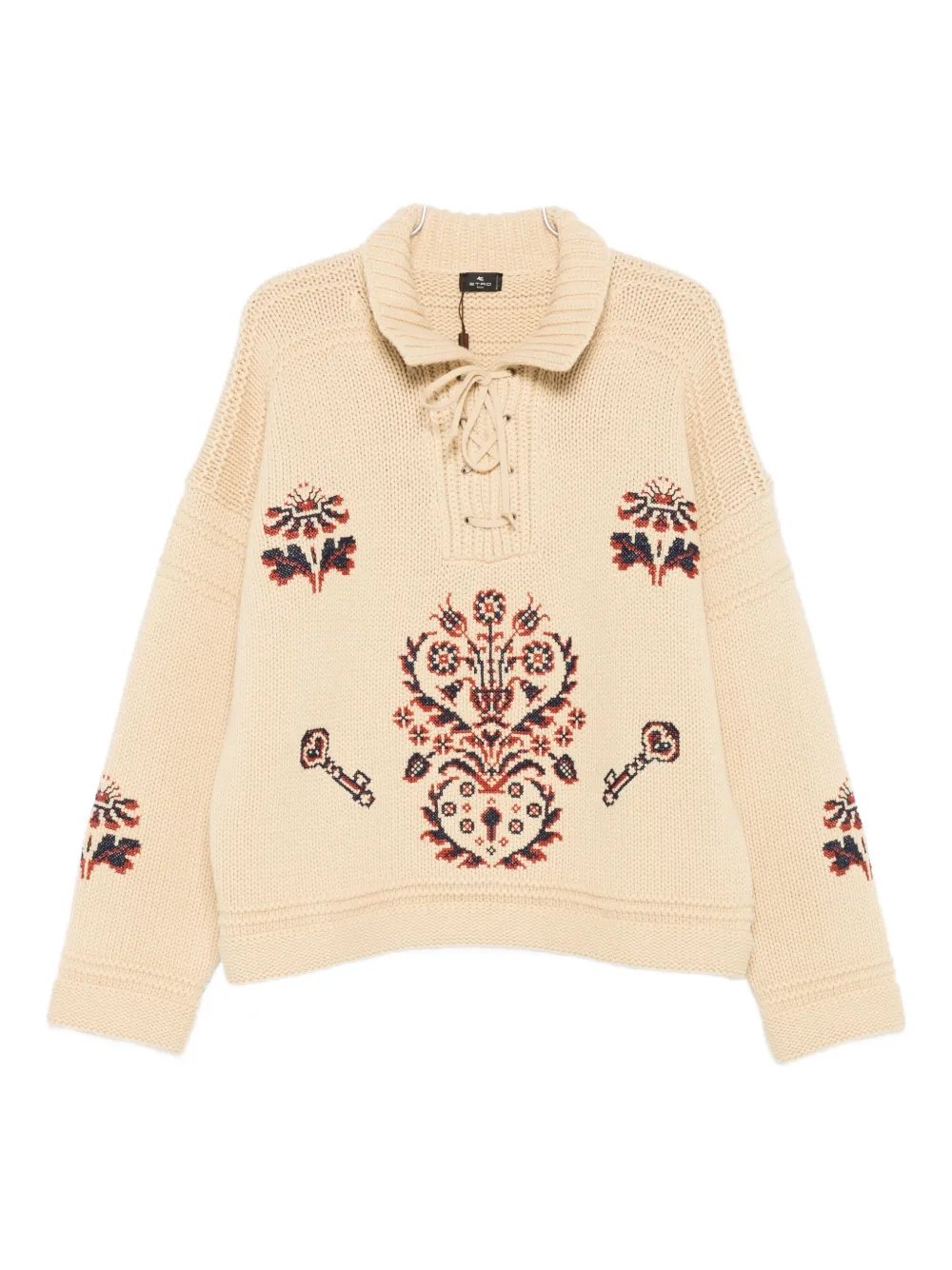 Etro Lace-up Embroidered Sweater In Neutral