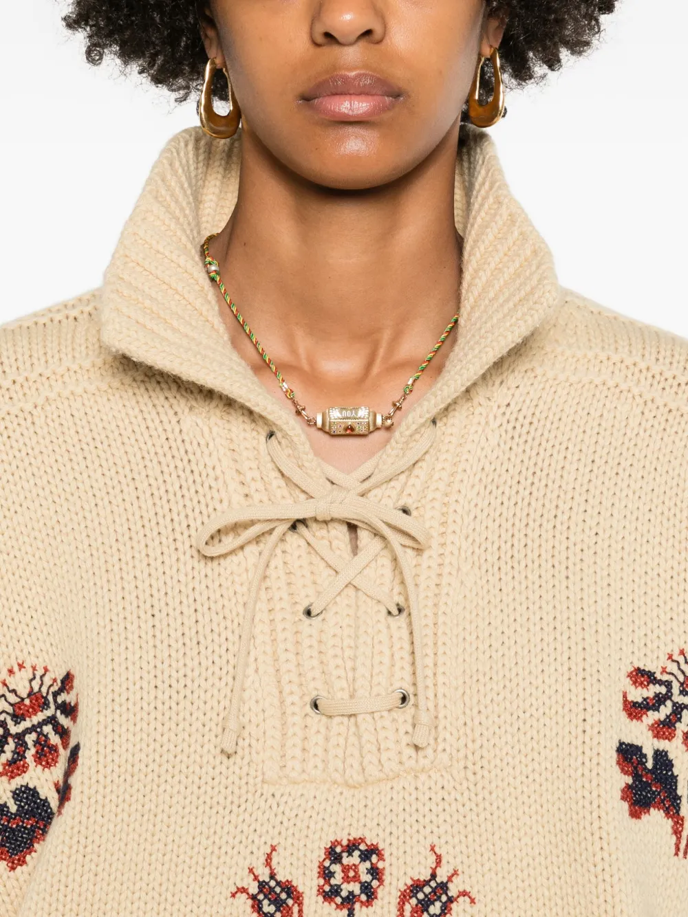 Etro Lace-up Embroidered Sweater In Neutral