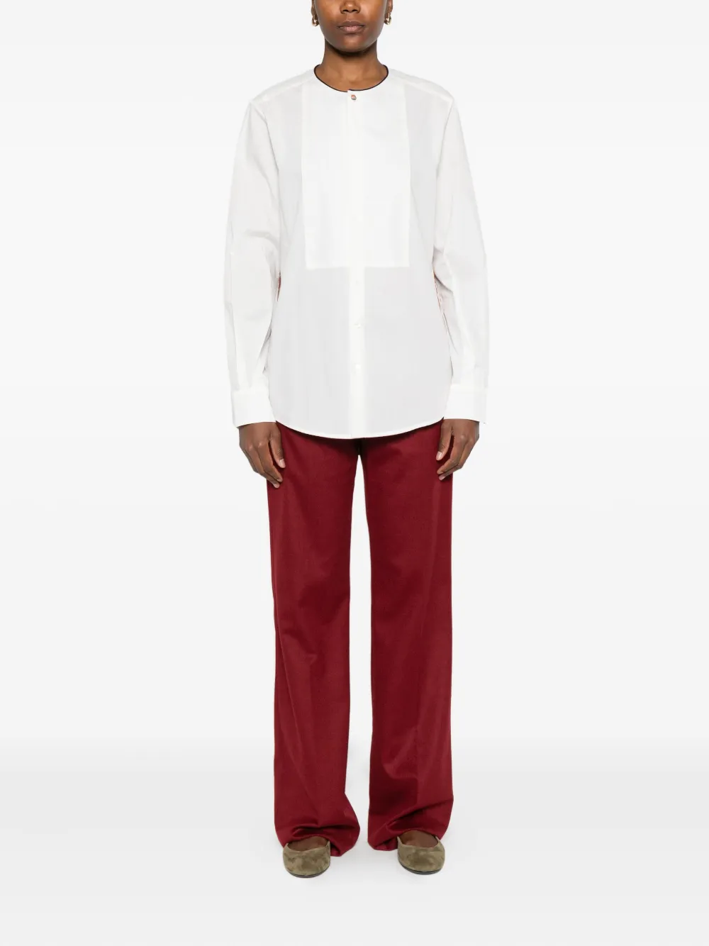Pierre-louis Mascia Patterned-insert Long-sleeve Shirt In White