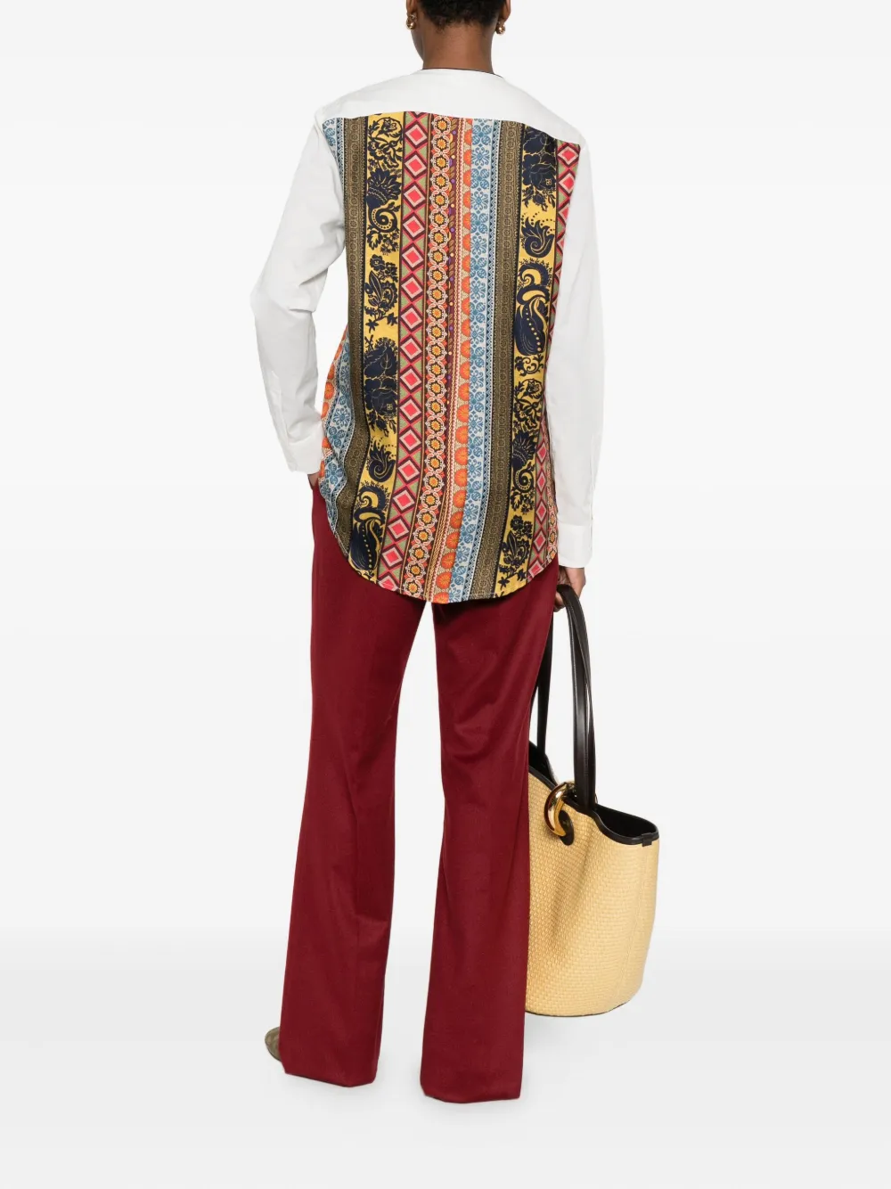 Pierre-louis Mascia Patterned-insert Long-sleeve Shirt In White