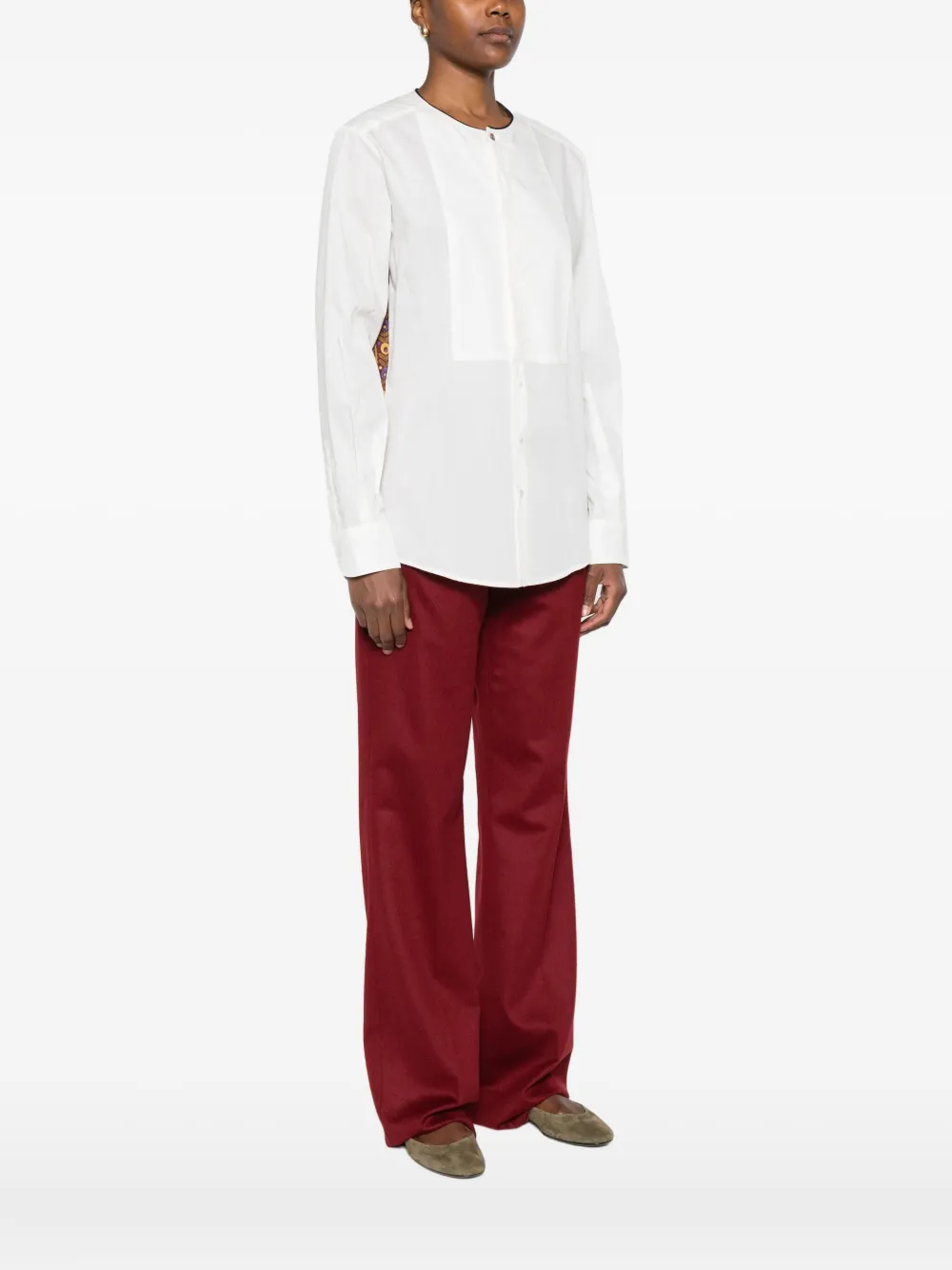 Pierre-louis Mascia Patterned-insert Long-sleeve Shirt In White