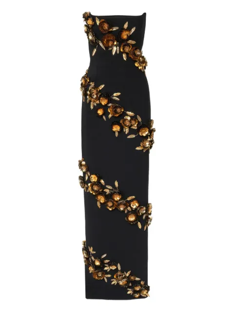 Carolina Herrera فستان سهرة بأبليكة زهور وبدون حمالات