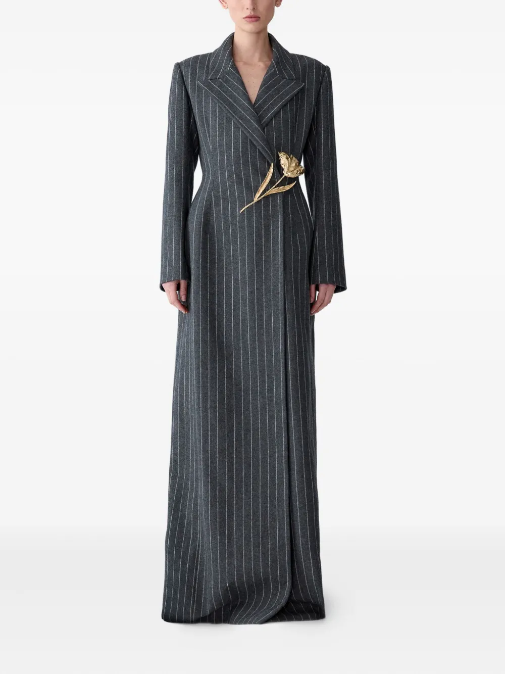 Carolina Herrera Peak-lapel Pinstripe Coat In Gray