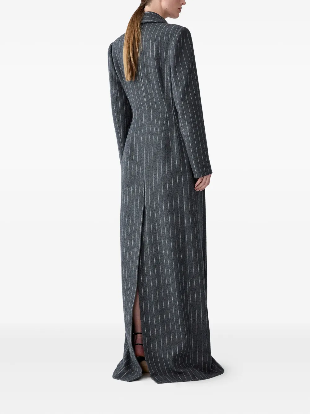 Carolina Herrera Peak-lapel Pinstripe Coat In Gray