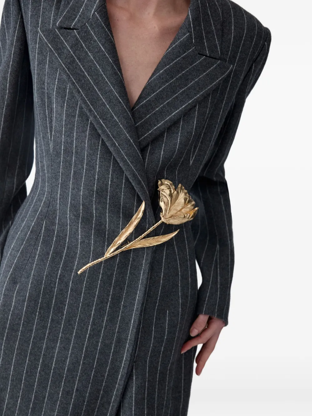 Carolina Herrera Peak-lapel Pinstripe Coat In Gray